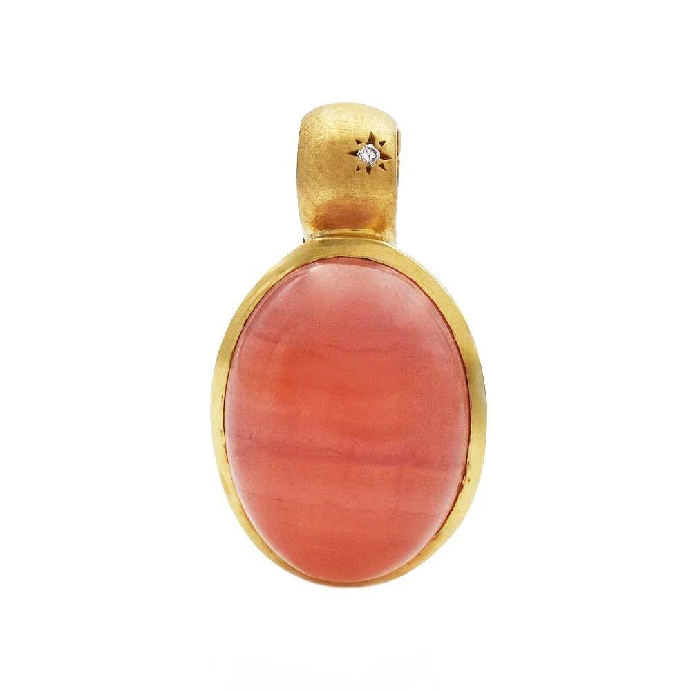 Rhodochrosite Diamond Pendant Yellow Gold