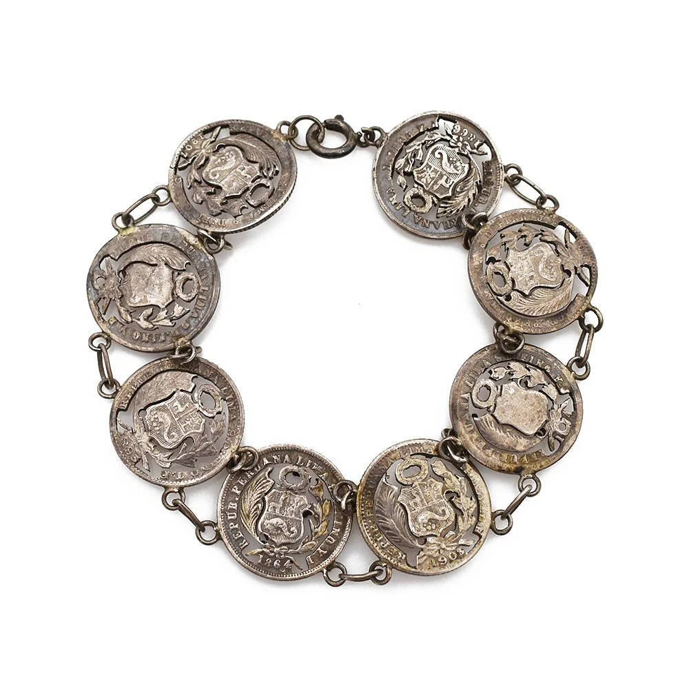 Peruvian Cut-Out Silver Coin Bracelet | Antique & Estate Jewelry