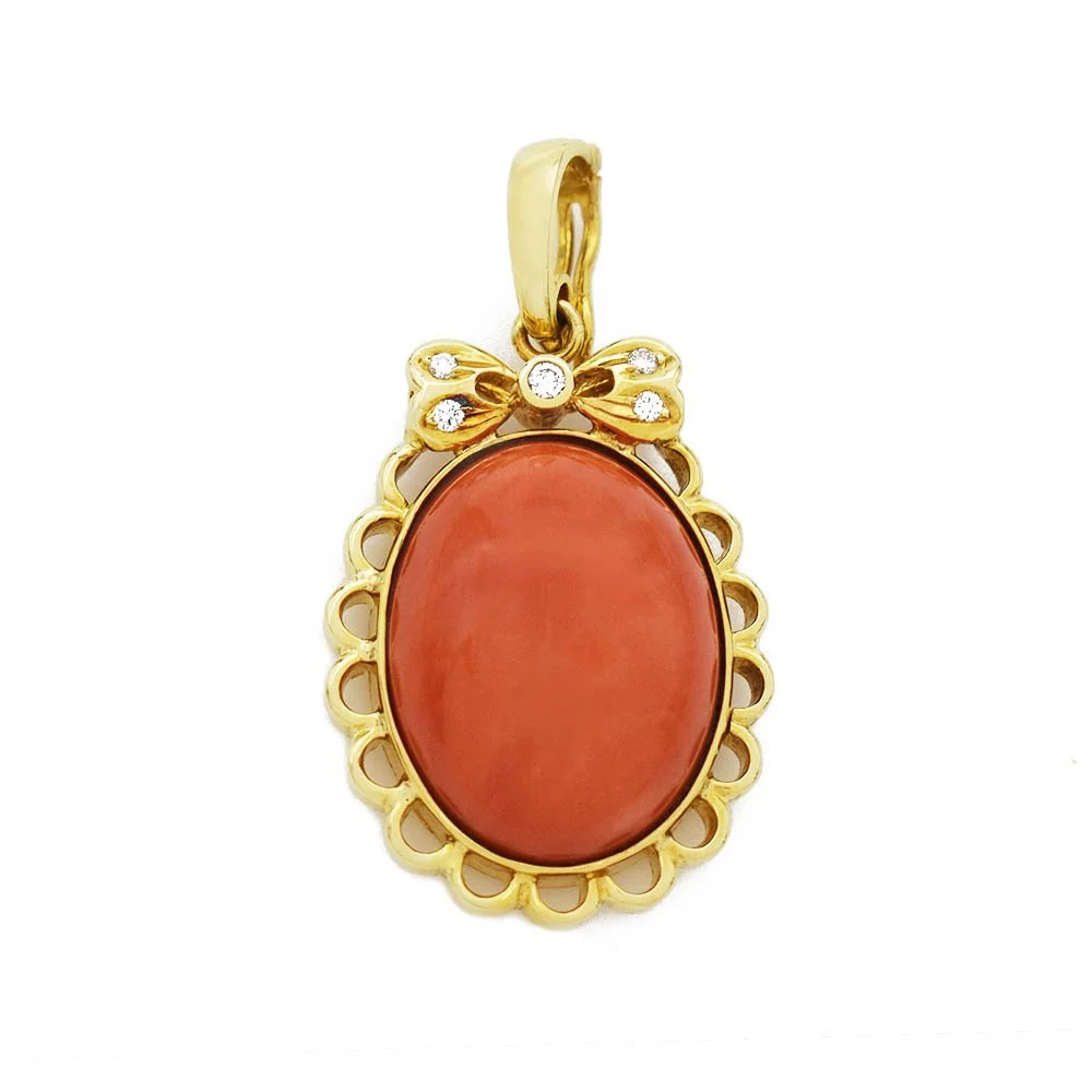 Coral Diamond Bow Enhancer Pendant Gold