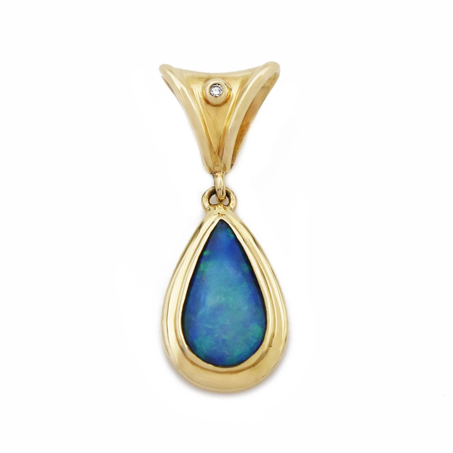 Pear Cut Opal Diamond Pendant Gold