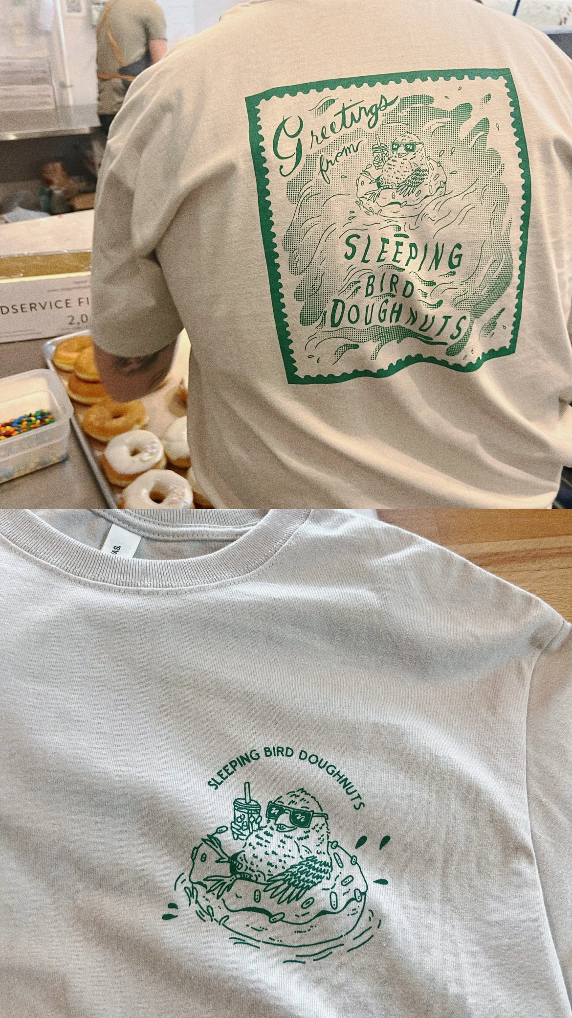 T-Shirt Design for Sleeping Bird Doughnuts
