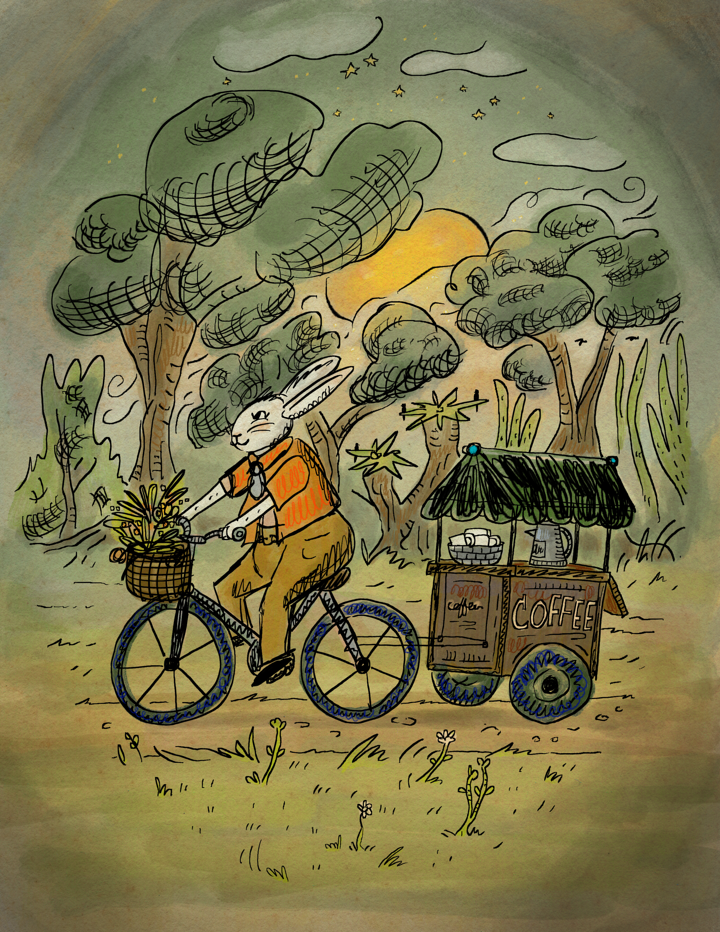 Art Piece for Dueling Rabbits Coffee Roasting