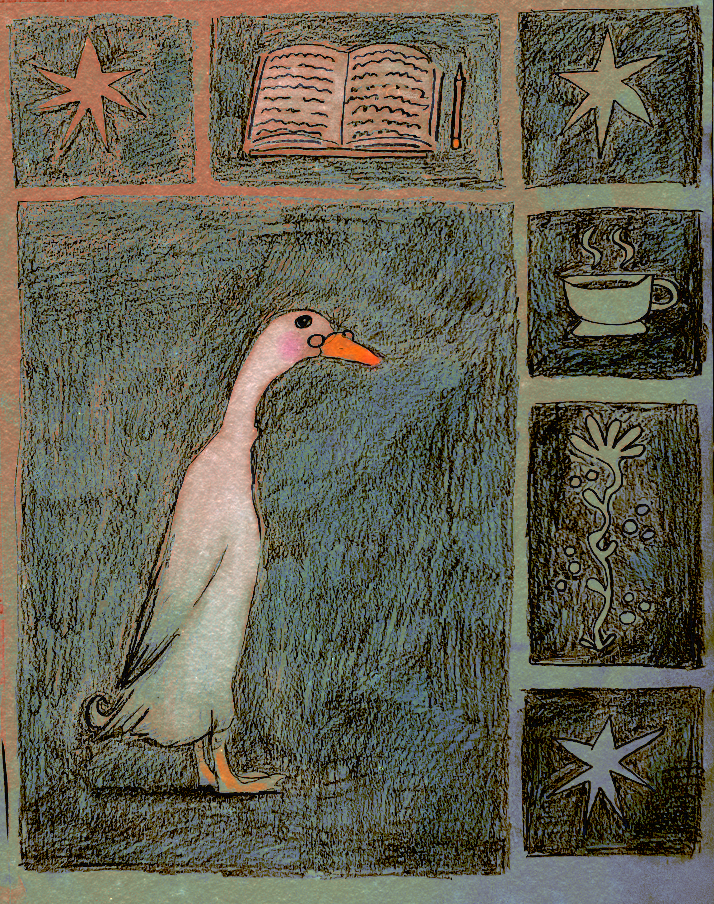 Duck Likes Journaling, Tea and Gardening Illustration
