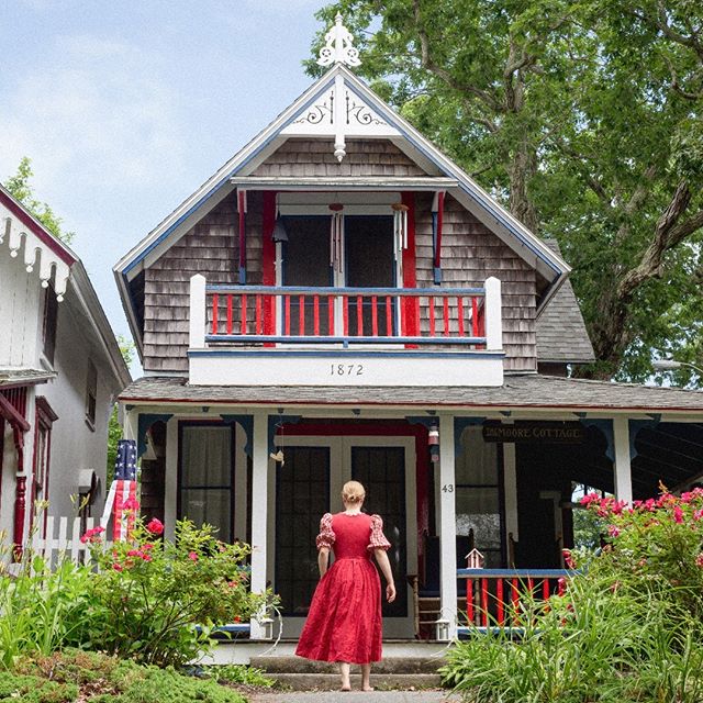 &copy; Lisa Vollmer, 2019. A Self-Portrait on Martha's Vineyard. Oak Bluffs, Massachusetts. :
:
#selfportrait #fineartphotography #marthasvineyard #oakbluffs #cottage #red #white #blue #reddress #culturalexchange #culturalheritage #vello #canon #solo