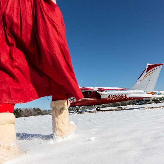 &copy; Lisa Vollmer A Self-Portrait in the Berkshires, 2019:
Thank you Walter J Koladza Airport Great Barrington
:
:
#greatbarringtonairport #selfportrait #fineartphotography #reddress #red  #aviation #airplane #airlines #flying #flight #winter #snow