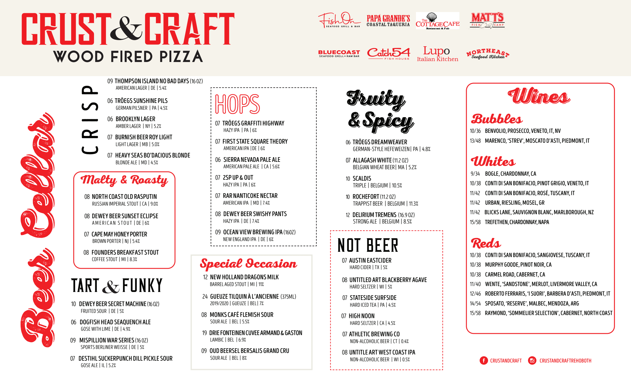Wood Fired Pizza Menu & Specials in Rehoboth | Crust & Craft