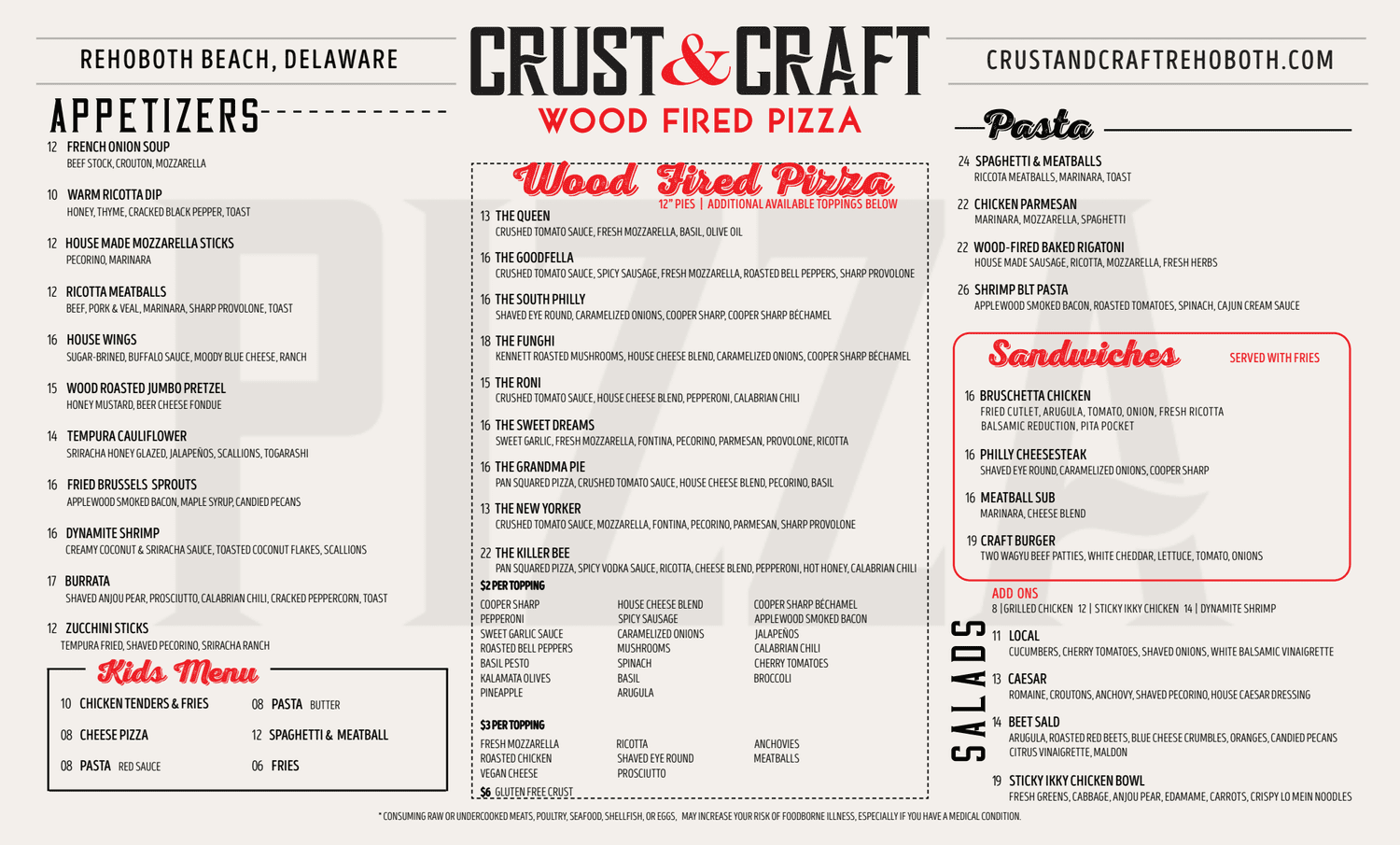 Wood Fired Pizza Menu & Specials in Rehoboth | Crust & Craft