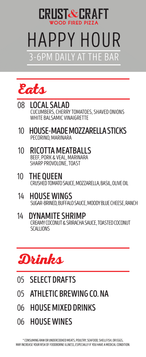 Wood Fired Pizza Menu & Specials in Rehoboth | Crust & Craft