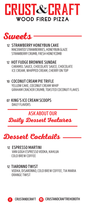 Wood Fired Pizza Menu & Specials in Rehoboth | Crust & Craft
