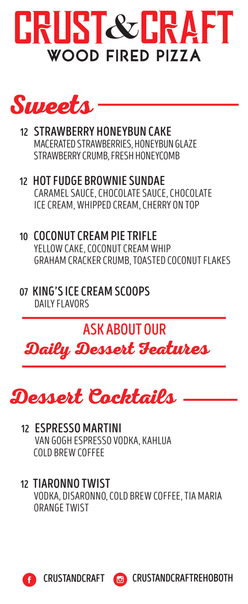Wood Fired Pizza Menu & Specials in Rehoboth | Crust & Craft