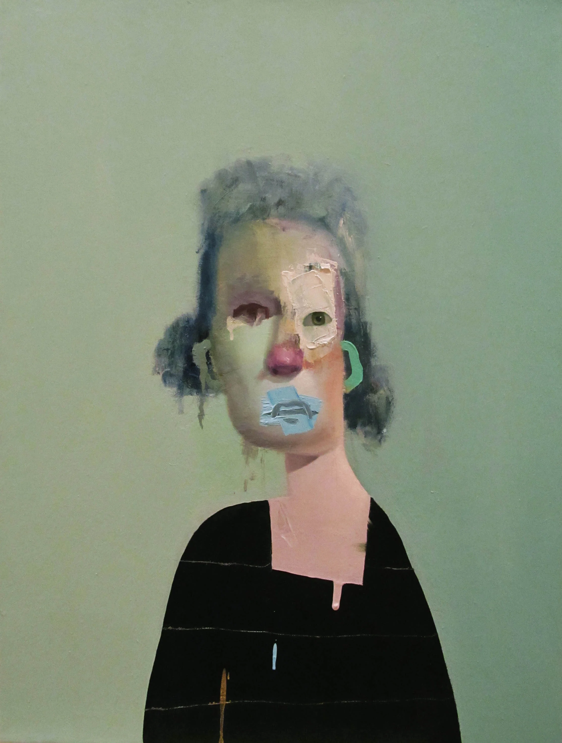 Untitled Portrait with Four Stripes and Green Painted Ear, 2014