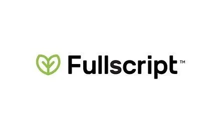 Fullscript logo with a green leaf icon and black text.