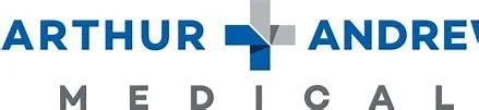 Logo for Arthur Andrew Medical with blue cross symbol and company name.