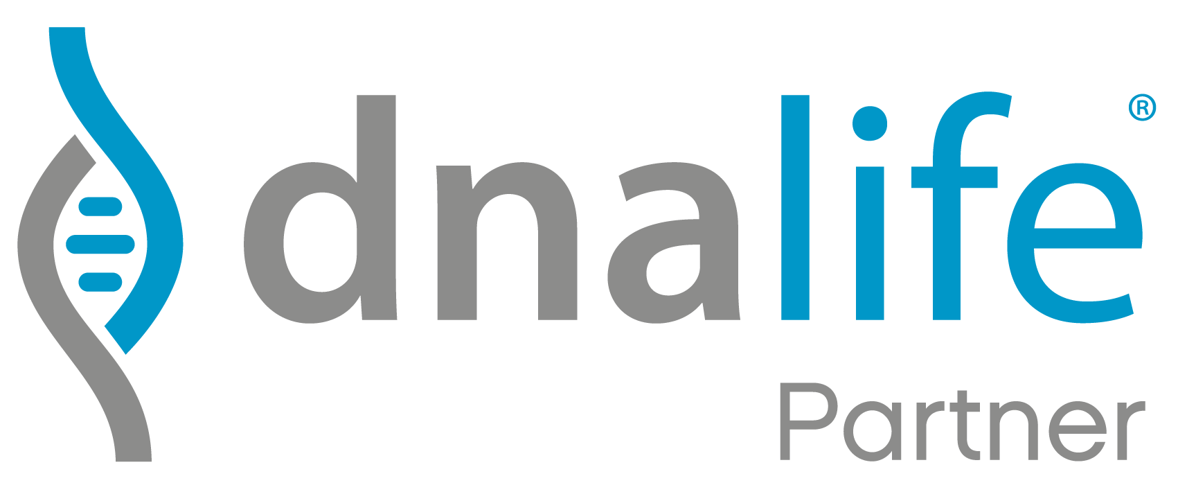 Logo of dnalife Partner, featuring a stylized DNA double helix design in blue and gray, with the text "dnalife Partner" next to it.