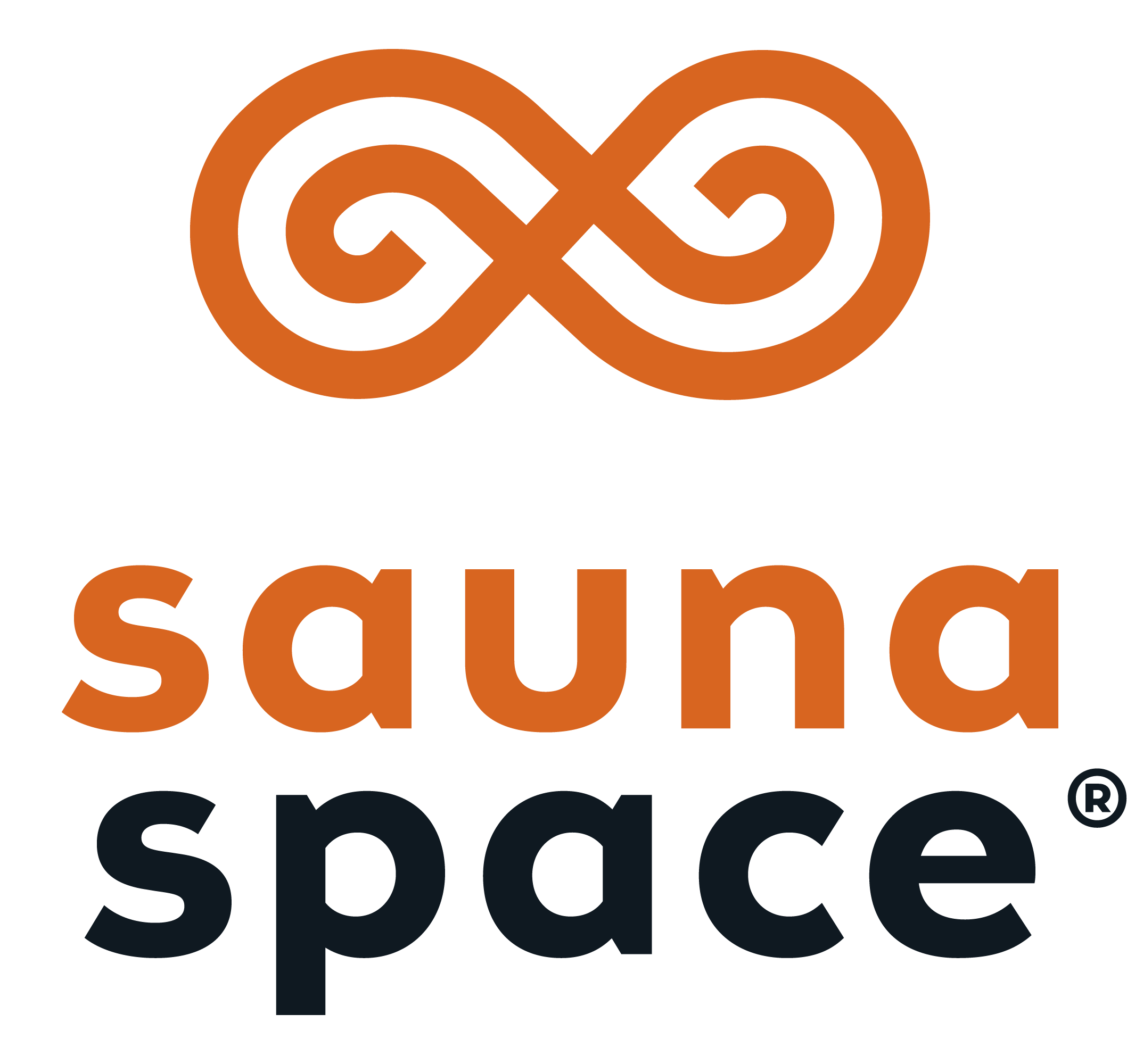 Logo of Sauna Space with an infinity symbol above the brown and black text