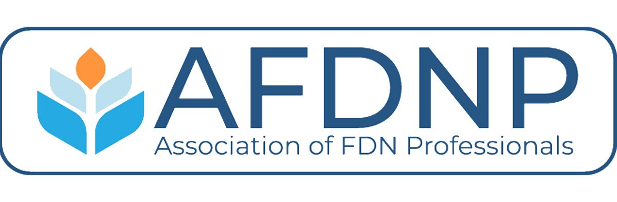 Logo for the Association of FDN Professionals, featuring a stylized flower with blue leaves and an orange bud, accompanied by the text 'AFDNP' and 'Association of FDN Professionals'.