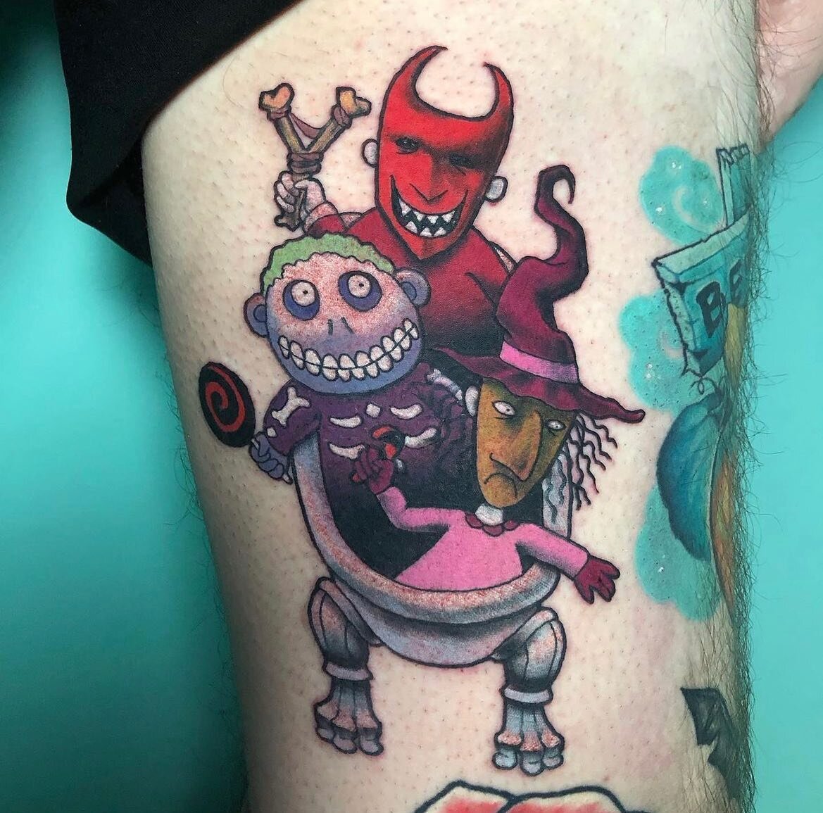 One of the greatest movies from the 90&rsquo;s. @yani.inkz getting her #nightmarebeforechristmas on with this awesome tattoo!!
🎃
🎃
🎃
🎃
#jackskellington #colortattoo #tattoo #lock #shock #barrel #thisishalloween #color #tattoos #tattoodesign #tatt