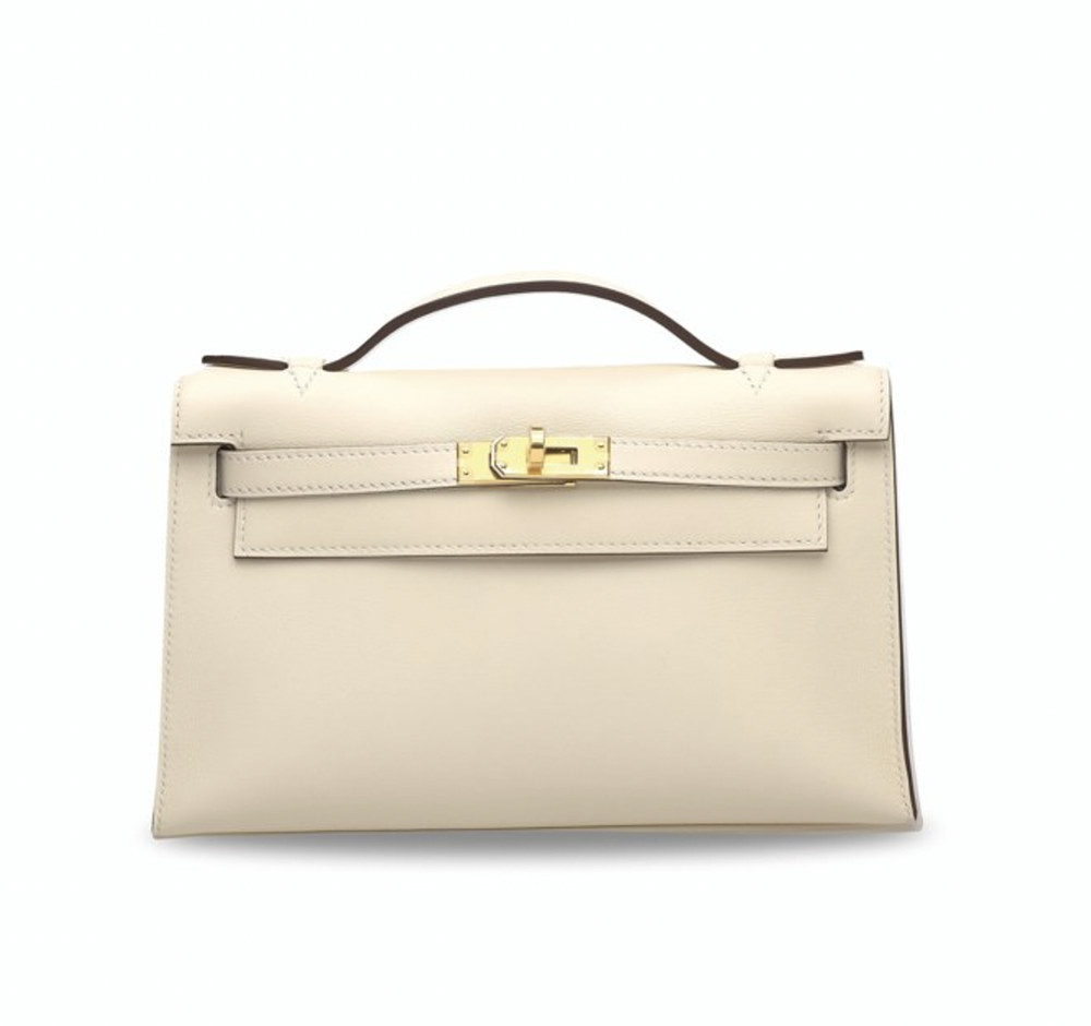 Hermès Kelly Pochette Nata Swift Leather with Gold Hardware — AMAIA