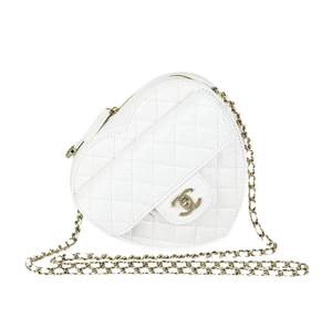 Chanel Large Heart Bag in White Leather with Gold Hardware — Amaia