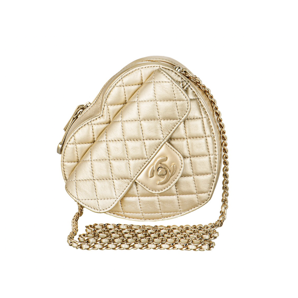 Chanel Large Heart Bag in White Leather with Gold Hardware — AMAIA