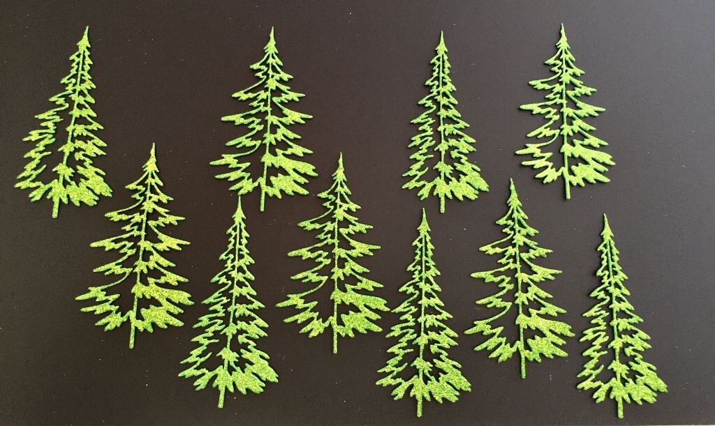 Mini Trees * Set of 24 * Green Glitter Foam — The Die Cut Shop