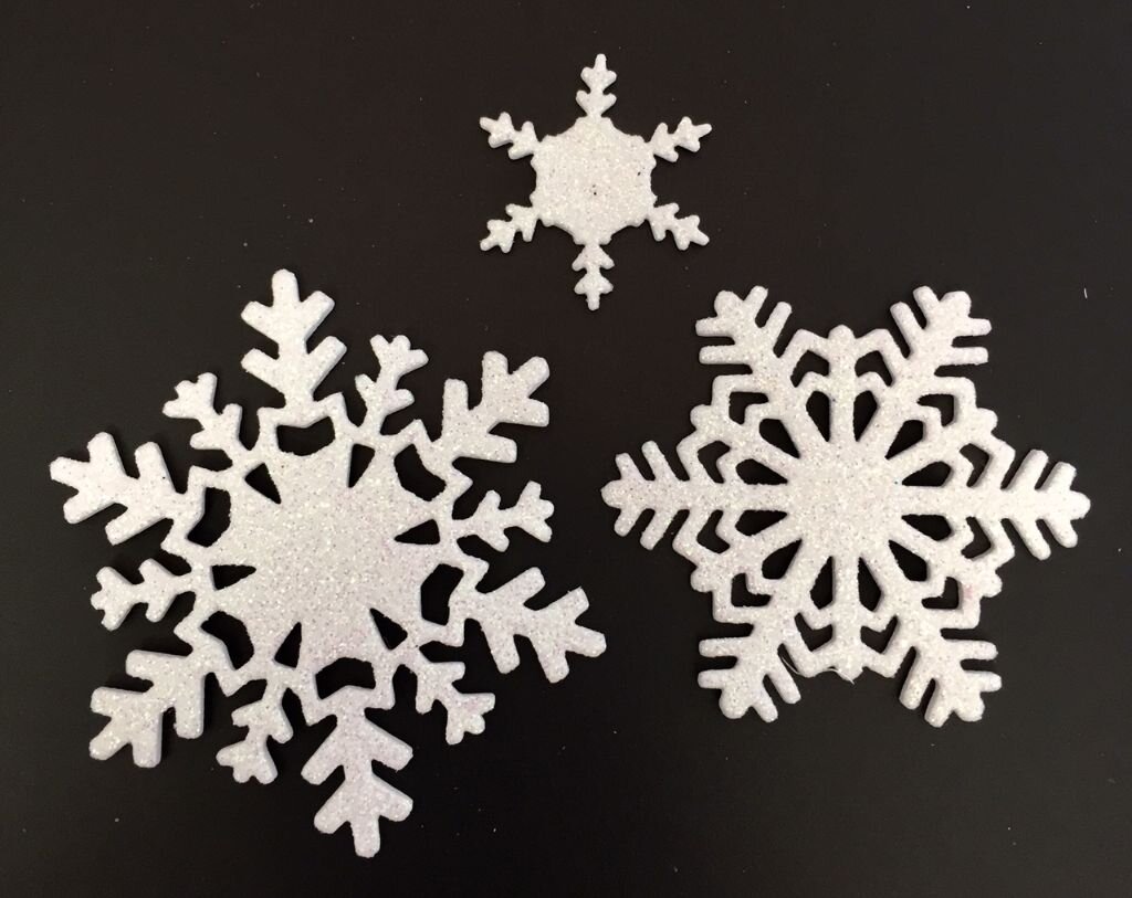 Mini Papercut Snowflakes * White Glitter Foam * Two Sets * 28