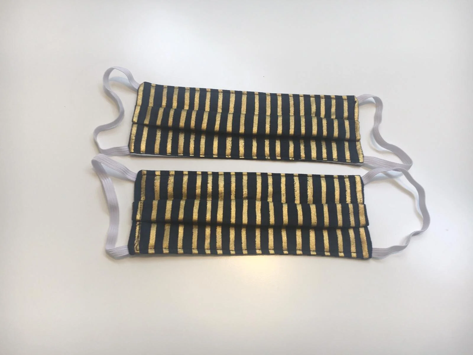 kids: gold metallic & navy stripes masks
