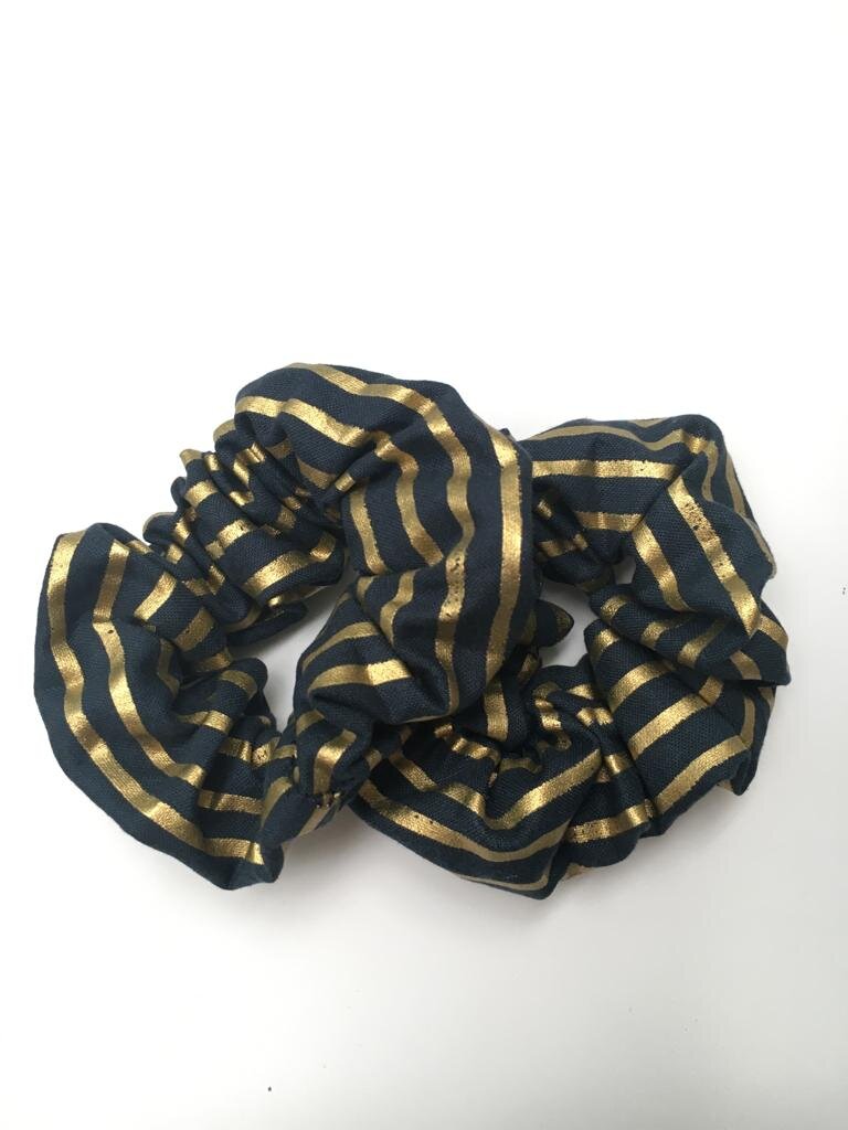scrunchie: gold metallic &amp; navy stripes