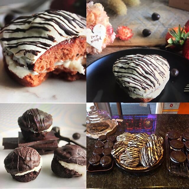 ~ Gluten Free Desserts for all!  Red Velvet HeartBeet Cakes: Red with beets and heart health, layered with vanilla chocolate and buttercream. Curlee Shirlee Cakes and Little Hottees: dark chocolate cake dipped in dark chocolate with buttercream filli