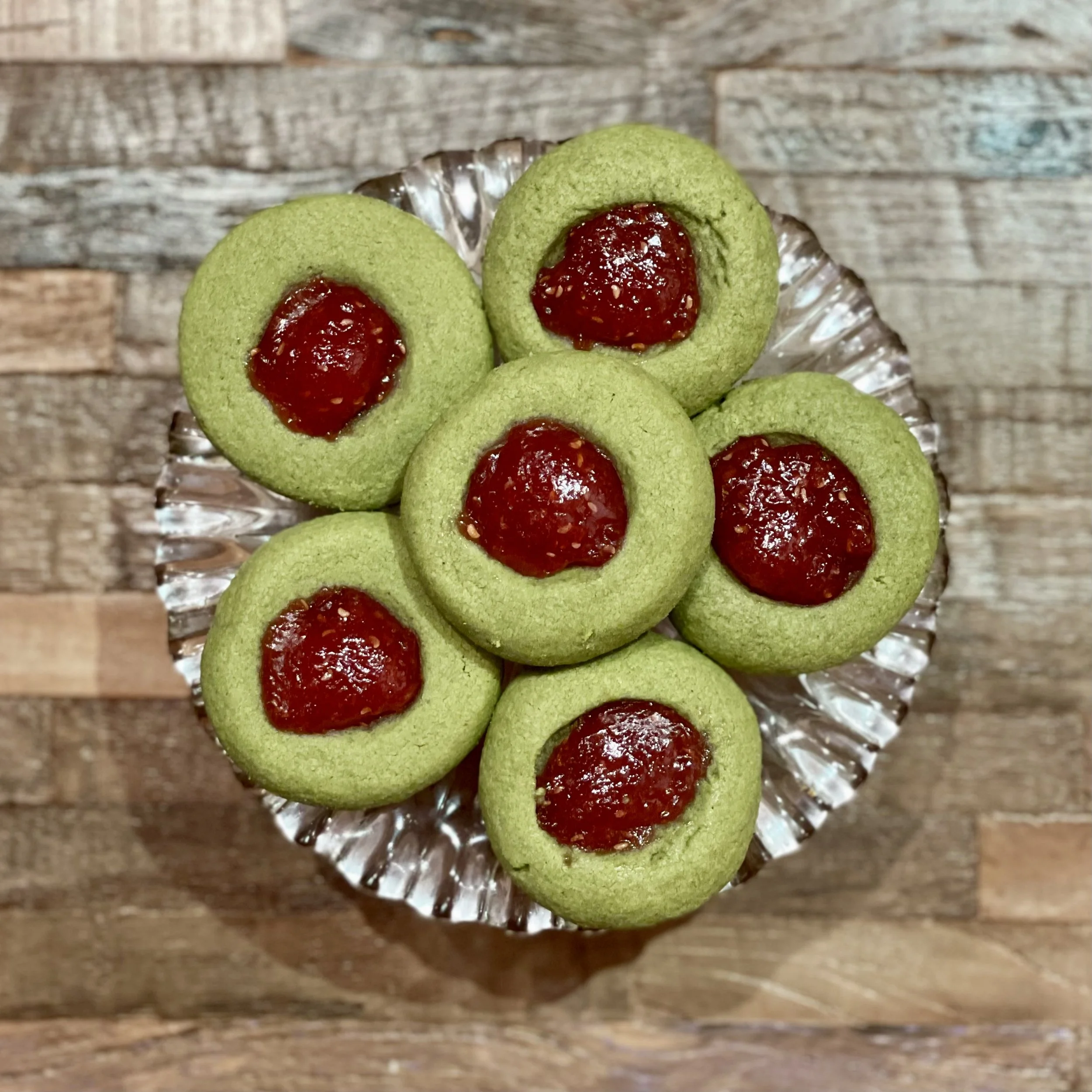 Matcha Raspberry Jam Thumbprint Cookies (+Gluten Free Option)
