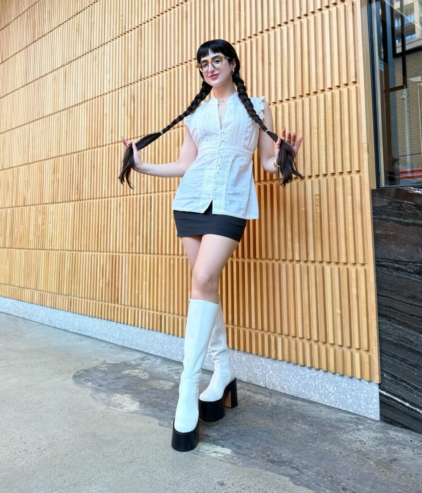 Black &amp; White fits are a matcha made in heaven.
(heaven in this case is a cafe).
&bull;
&bull;
&bull;
&bull;
#longhair #outfit #ootd #outfits #thrift