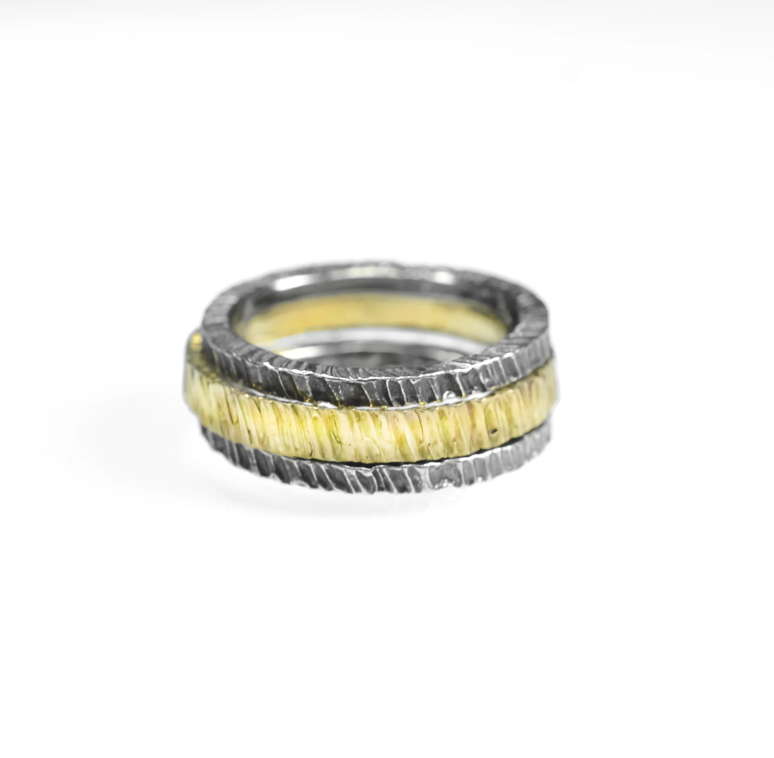 Hammered Single Gold Band Double Sterling Rings