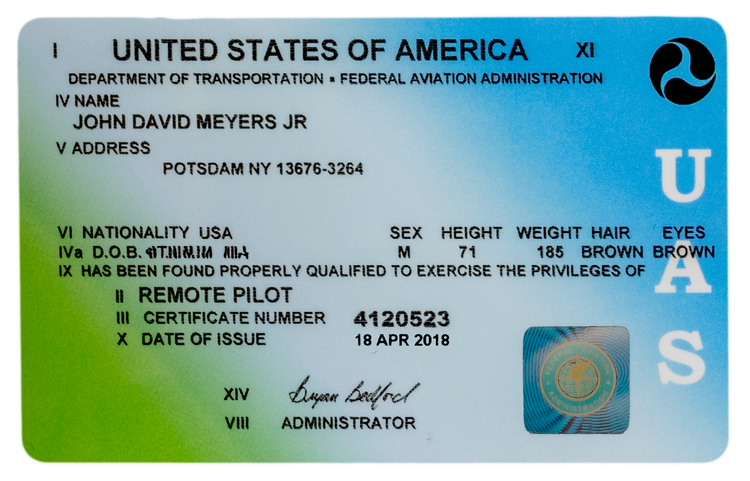 FAA Remote Pilot Certificate Card
