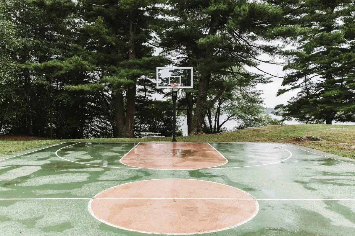 Basketball field in the rain