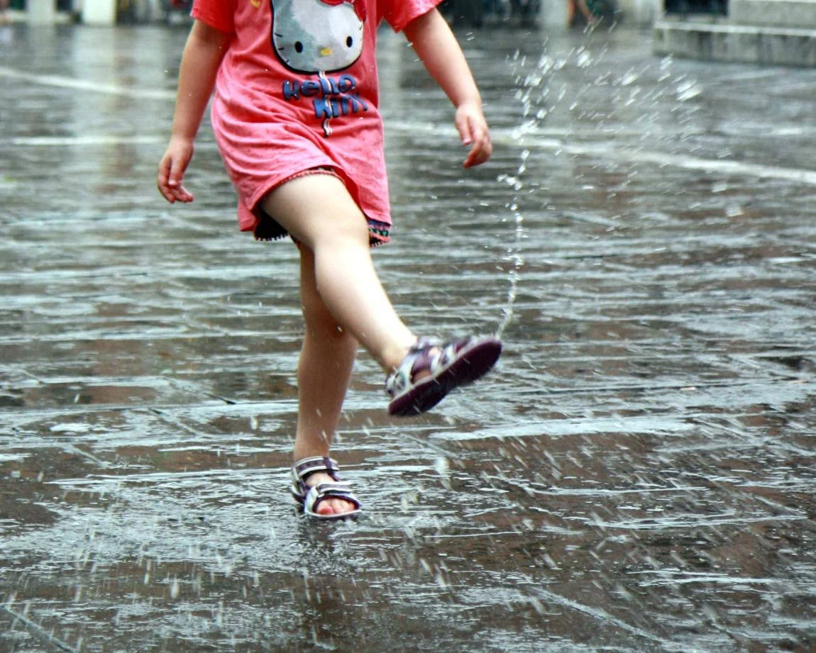 Kid playing with rain water