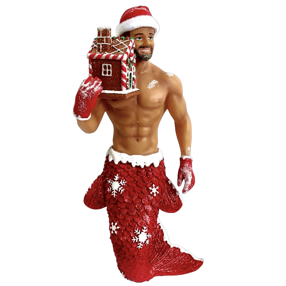 Gingerbread Santa Merman Ornament - MermanBeach.com