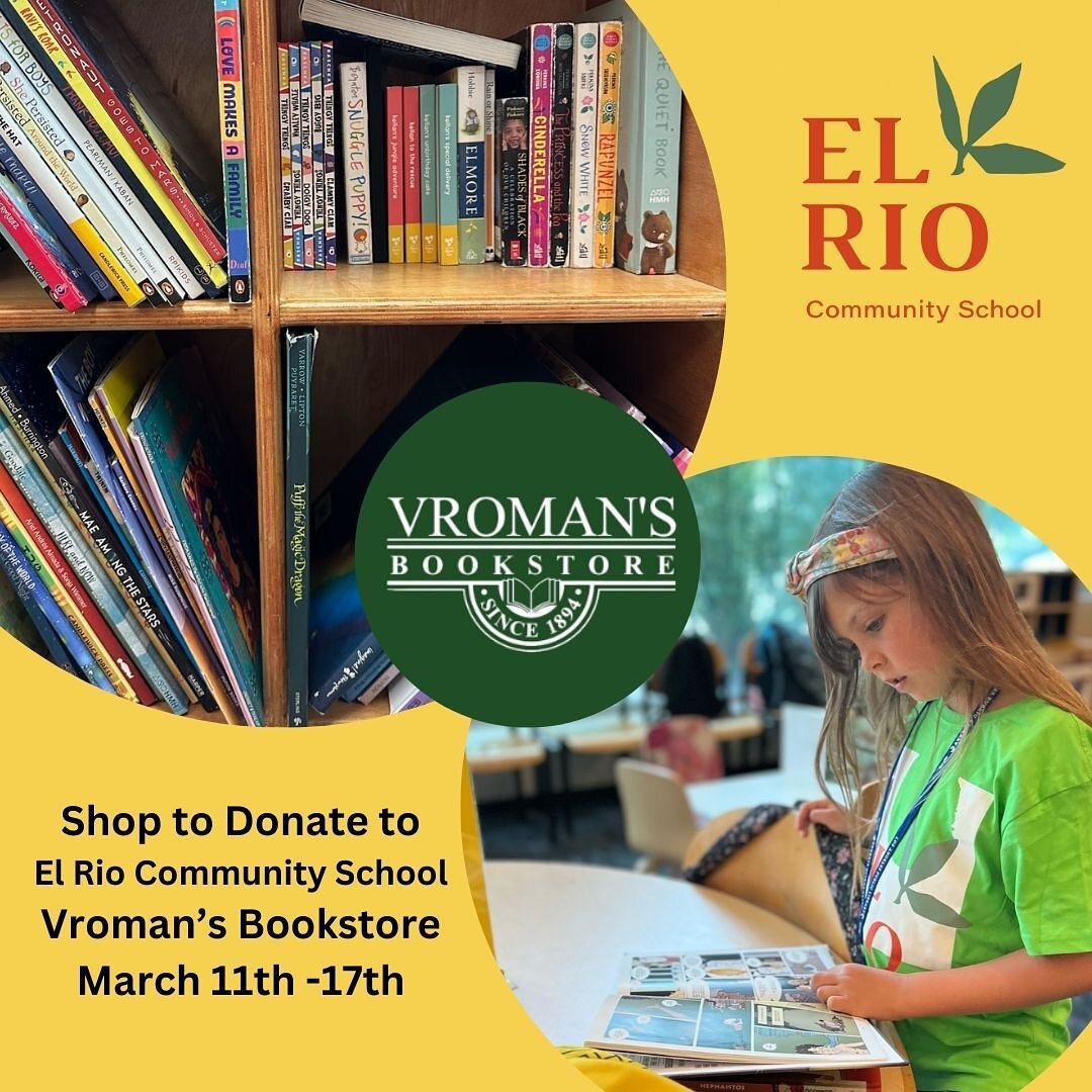 📚 We ❤️ to read 📕 

We are thrilled to announce Shop to Donate to El Rio at Vroman&rsquo;s @vromansbookstore !!! It is National Reading Month and we are happy to announce the El Rio Community School Book Fair Event with Vroman&rsquo;s Bookstore in 