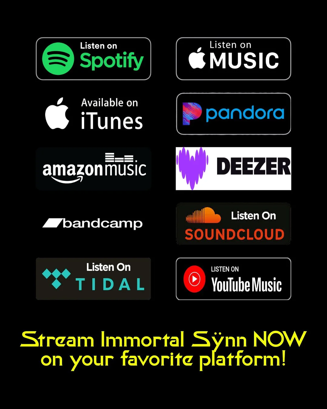 Immortal S&yuml;nn is streaming everywhere. 🔥

No matter where you crank your music &mdash; you can blast Immortal S&yuml;nn on your favorite platform right now. Heavy riffs. Relentless energy. No compromises.

If you&rsquo;re into thrash metal, har