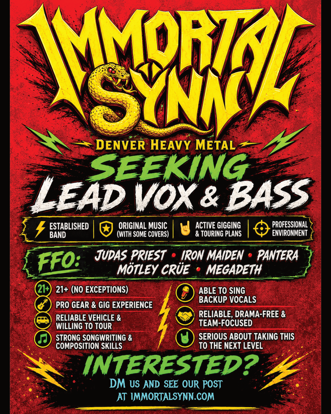 WANTED: Lead Vox and Bass!