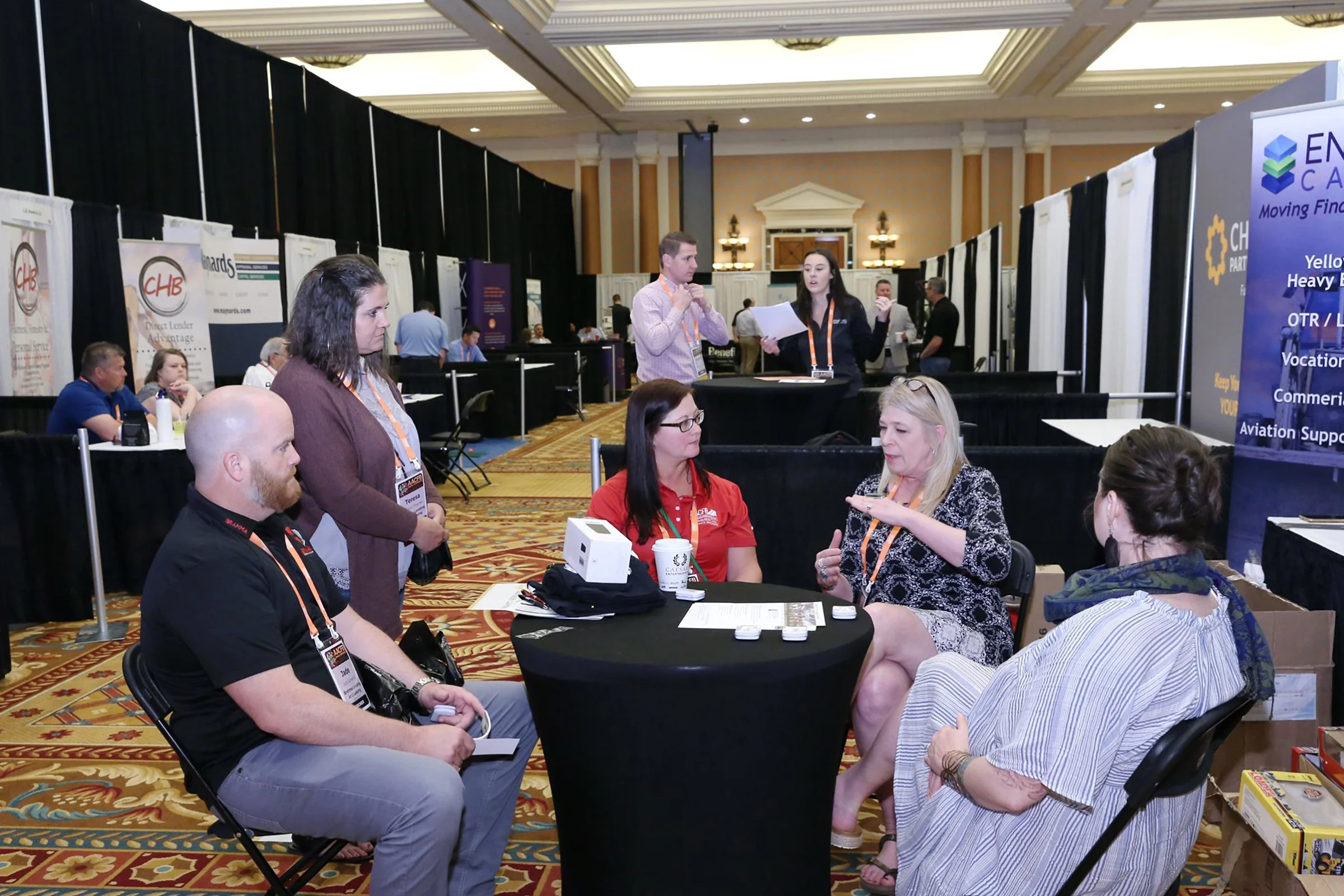 (L-R) Jade Schenk & Teresa Thacker (Director at Large, AACFB Board of Directors) from Brahma Lending and Leasing; Carrie Radloff (VP, AACFB Board of Directors) from American Financial Partners; and Vickie Rocco & Sara Hadley from Entegra Capital.