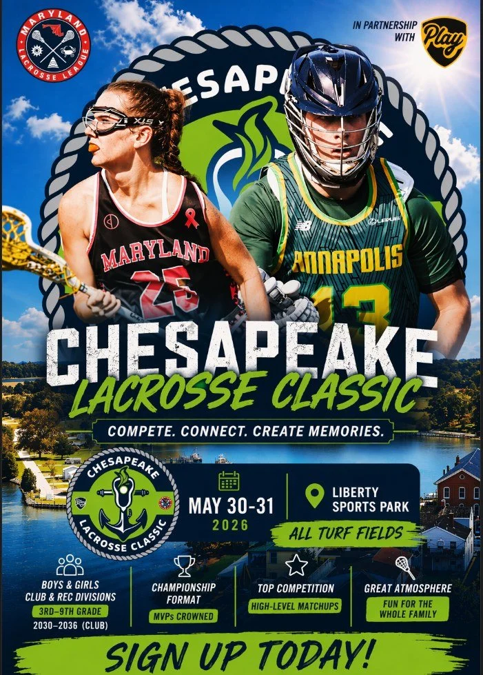 Chesapeake Lacrosse Classic 🦀🏆

Summer starts here.

📅 May 30&ndash;31
📍 Liberty Sports Park 
🤝 In partnership with the PLL

🔥 Boys &amp; Girls 
🏆 Championship format + MVPs

👉 Lock in your team now