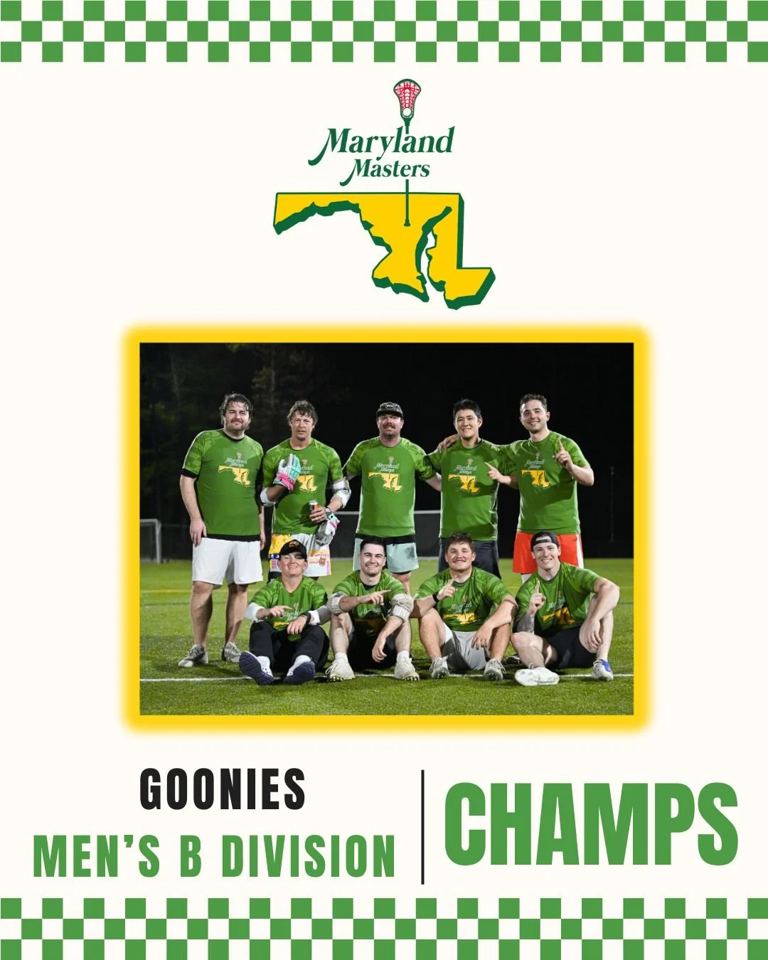 Goonies Men&rsquo;s B Champs
Goonies get it done 🏆
Big plays all night and closed it out.
#MDLL #MarylandMasters