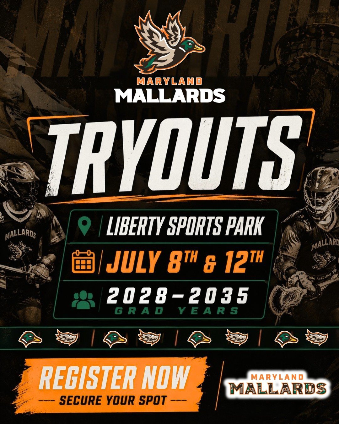 Maryland Mallards Tryouts are here.

📍 Liberty Sports Park
📅 July 8th &amp; 12th
👥 2028&ndash;2035 Grad Years
🔗 mallardslacrosse.com 
 Built for players ready to take the next step.

 

#MarylandMallards #MDLL #LacrosseTryouts #ClubLacrosse #Mary