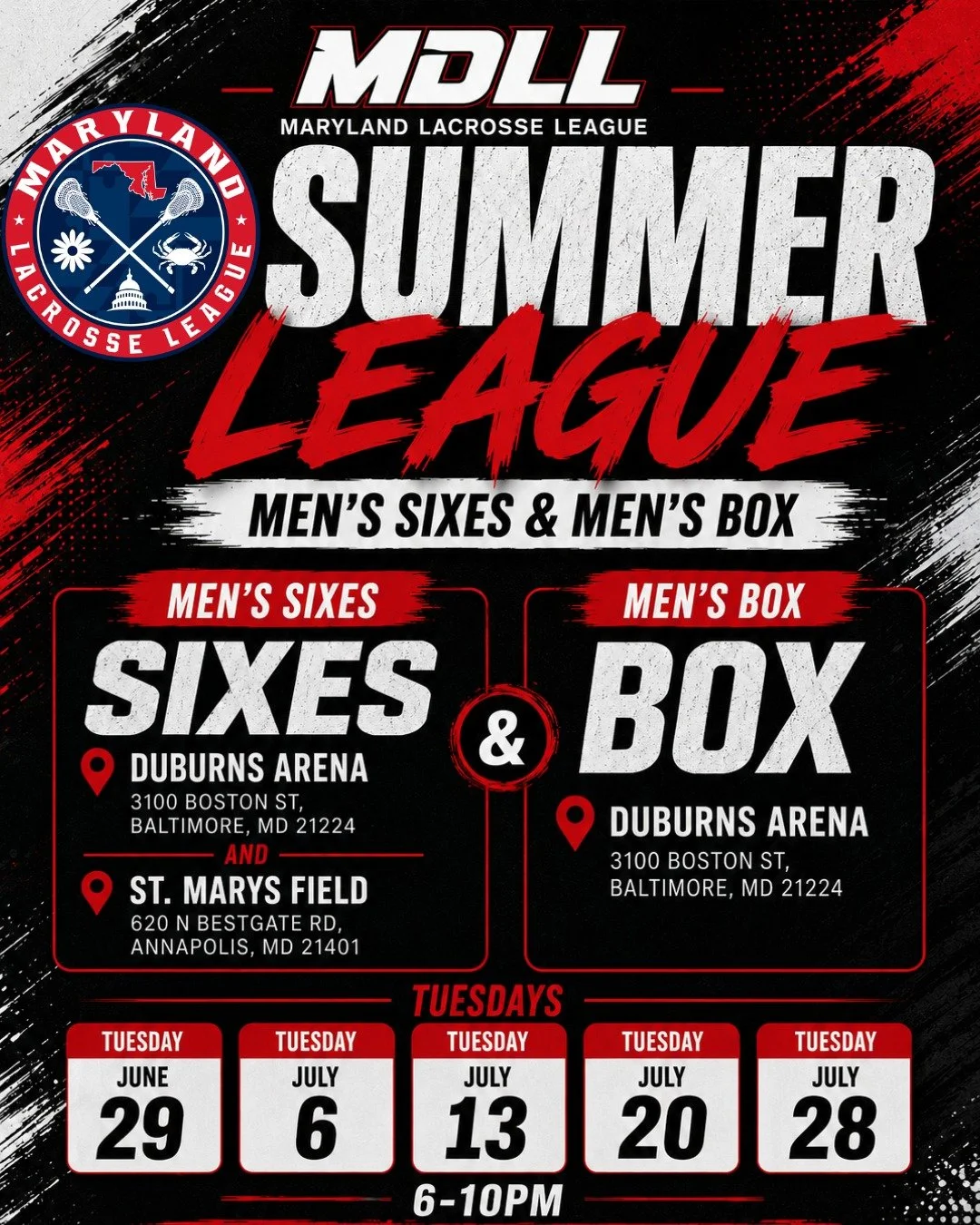 🚨 NEW FOR SUMMER 2026 🚨

Introducing MDLL Men&rsquo;s Sixes &amp; Men&rsquo;s Box League 🥍🔥
Should the winning teams  players all get new balance shoes?

Fast-paced. High reps. Competitive games every week.

📍 Locations:
Sixes - Duburns Arena + 