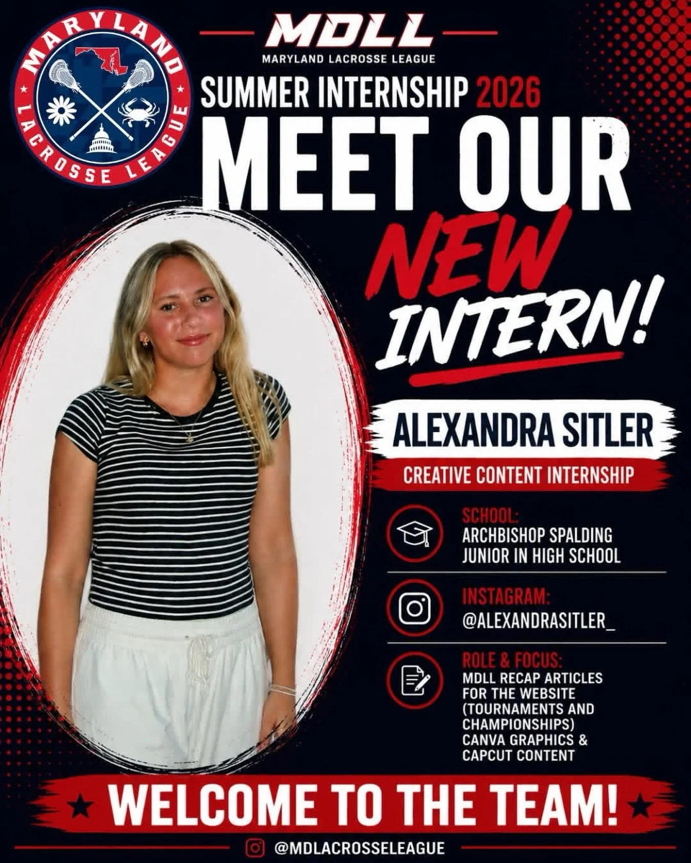 Welcome Alexandra Sitler to MDLL as our Creative Content Intern 🎨🔥

Alexandra is a junior at Archbishop Spalding and will be helping bring MDLL to life through recap articles, graphics, and video content this summer.

👇 Show her some love
📲 @alex