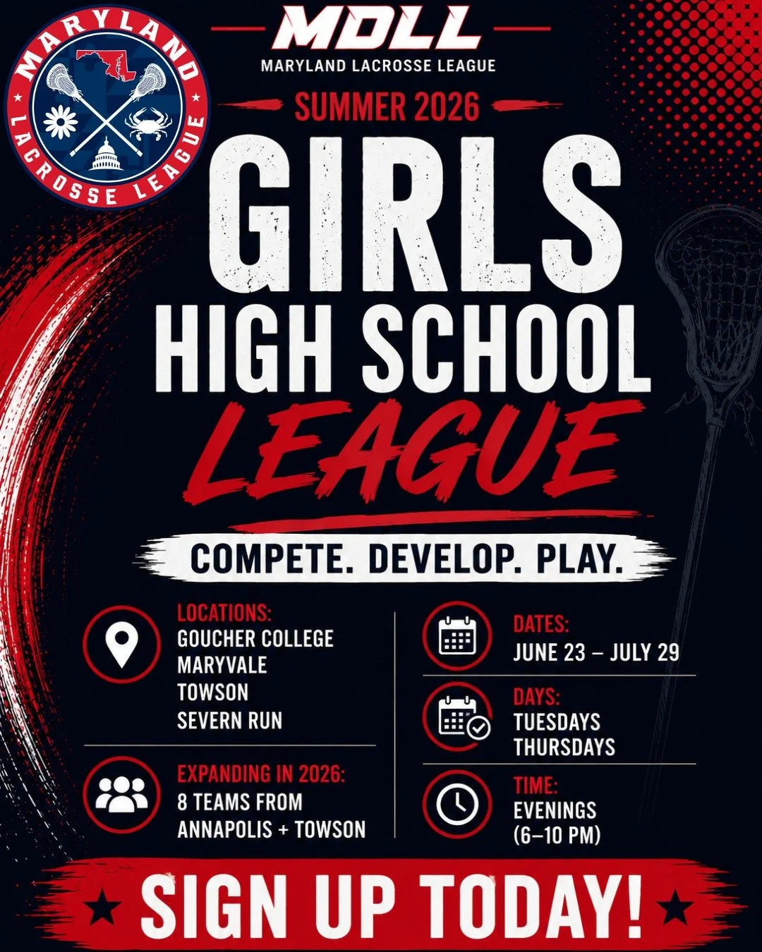 🚨 NEW FOR SUMMER 2026 🚨

MDLL Girls High School League expands to Towson area 🥍🔥

We&rsquo;re expanding with 8 teams from Annapolis already signed up + a new Towson division added.

More games. More competition. More opportunities to play.

📍 Lo