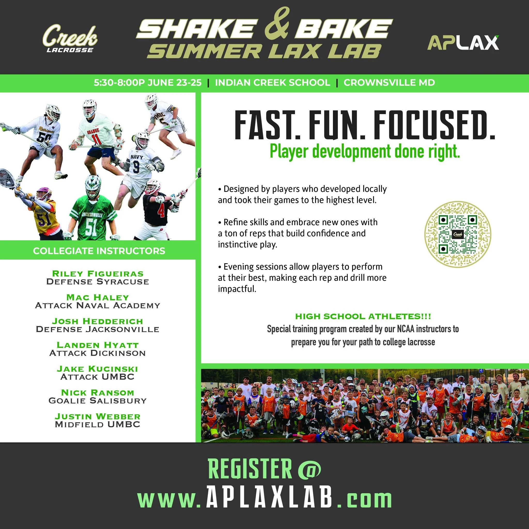 🔥 SHAKE &amp; BAKE SUMMER LAX LAB 🔥

A high-rep training environment built to help players sharpen their game this summer with elite collegiate instructors that is MDLL aprroved!

📍 Indian Creek School  Crownsville, MD
📅 June 23&ndash;25
⏰ 5:30&n