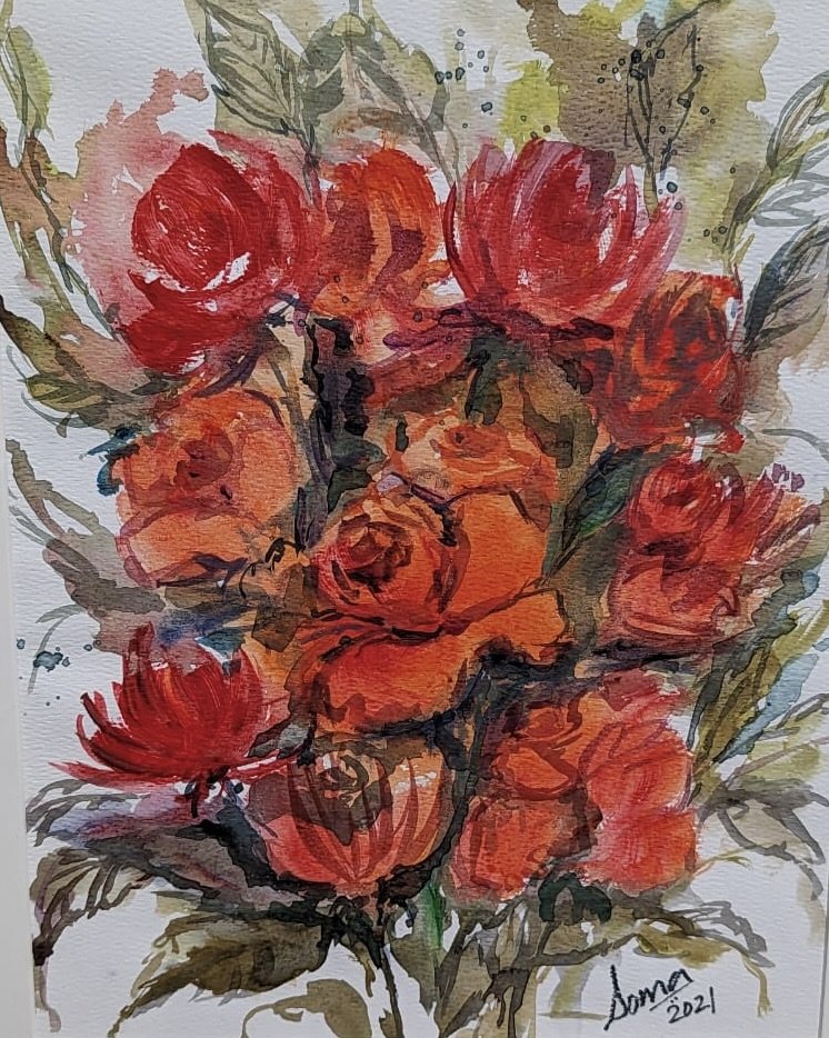 Floral 31 (red roses) SOLD, watercolor, 14" * 11", $ 200