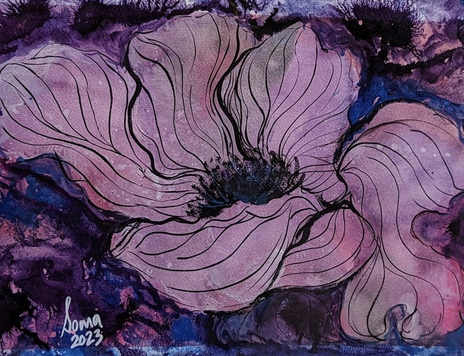 Flow 44 (Anemone) SOLD , Ink and watercolor,  14" * 11", $ 200