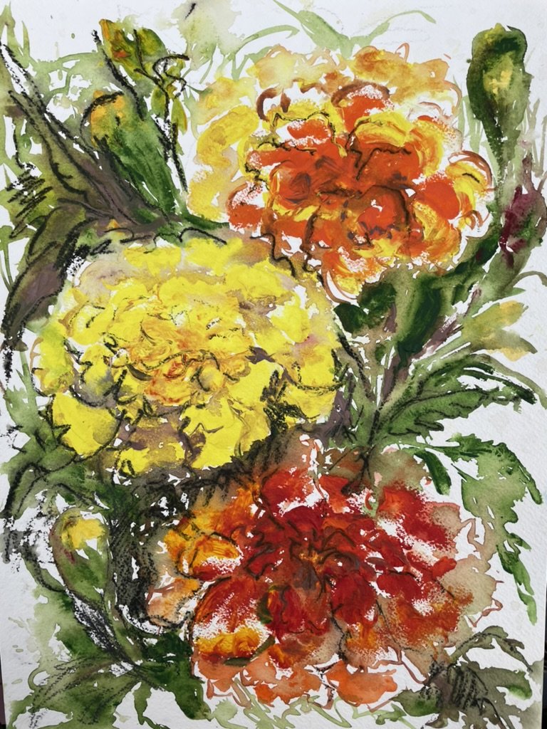 Flow 61 (Marigold) , embroidery & watercolor, 14" * 11", $ 300